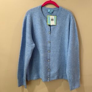 NWT CeCe Women's Large Light Blue Rhinestone  Button Crew Neck Cardigan Sweater